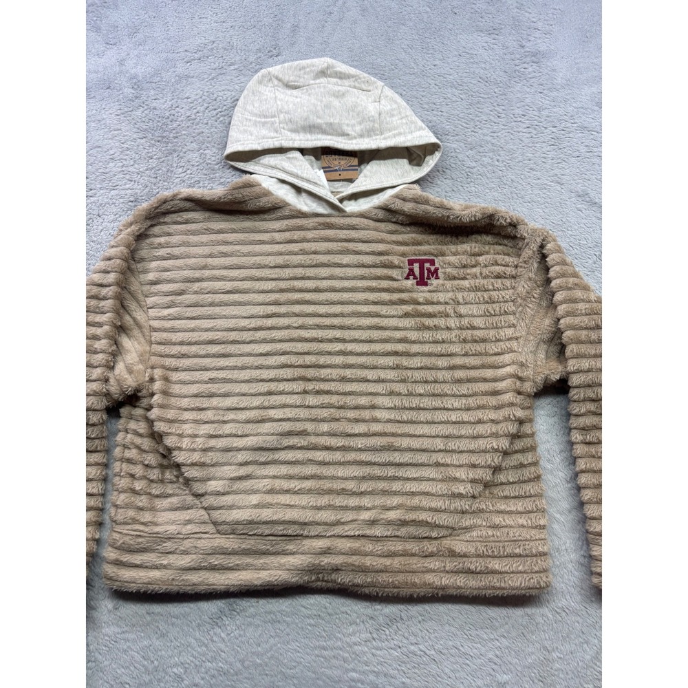 NWT Rivalry Threads Texas A&M Aggies Ribbed Faux Fur Hoodie Tan Grey Medium 8/10